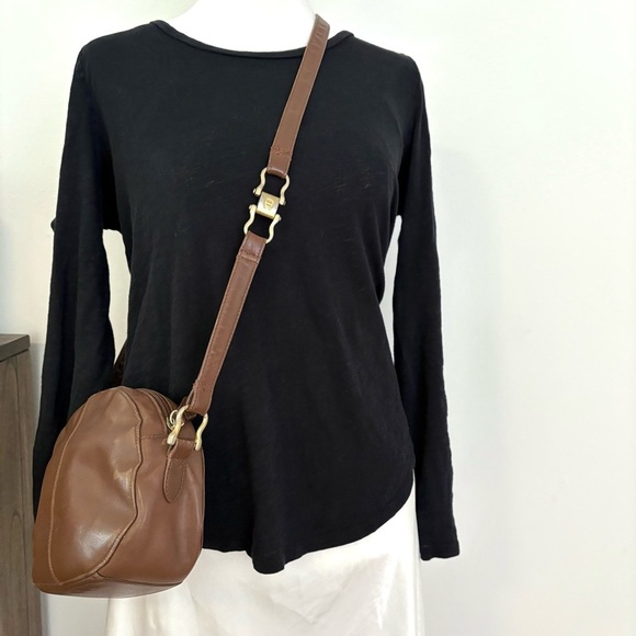 Etienne Aigner Handbags - ETIENNE AIGNER Vintage Oval Leather Crossbody Unique Logo Hardware Classic